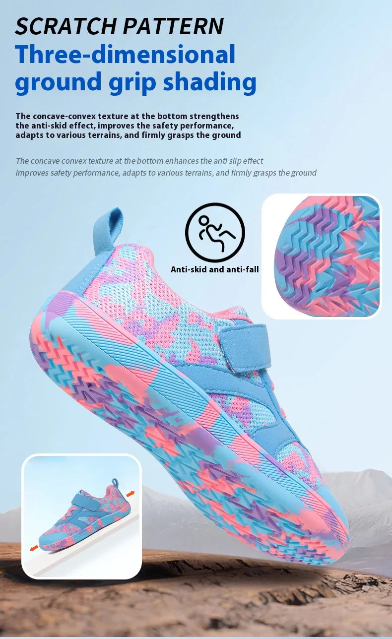 Children’s Minimalist Barefoot Sneakers with Wide Fit, Zero-Drop Design, Mesh Panels and Adjustable Strap for Boys and Girls Everyday Wear