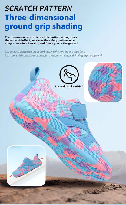 Children’s Minimalist Barefoot Sneakers with Wide Fit, Zero-Drop Design, Mesh Panels and Adjustable Strap for Boys and Girls Everyday Wear