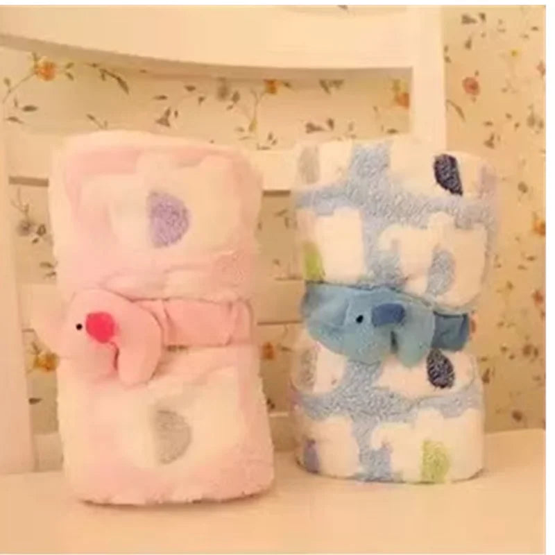 Coral Velvet Elephant Baby Blanket with Listed Dual-Use Pillow Quilt Design, Pink and Blue Textile Accessory for Supervised Cuddles and Baby Shower Gifts