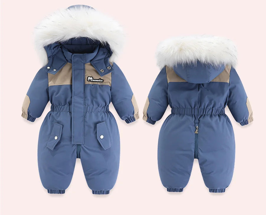 Toddler Hooded Snowsuit by Ircomll, Padded One-Piece Winter Outerwear with Plush-Look Hood Trim, Elastic Cuffs and Pockets, Sizes 18M to 4-5T