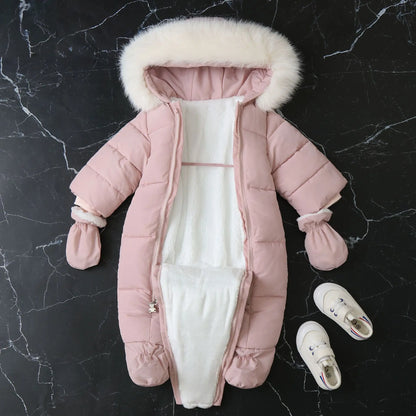 Infant Winter Snowsuit with Hood, Double Front Zippers and Quilted Design, Fleece-Lined Baby One-Piece for Boys and Girls, 3-24 Months