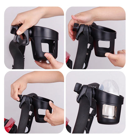 Stroller Bottle and Cup Holder with Clamp Mount and Optional Phone Slot, Single-Cup or Combination Storage Accessory for Walks and Family Outings