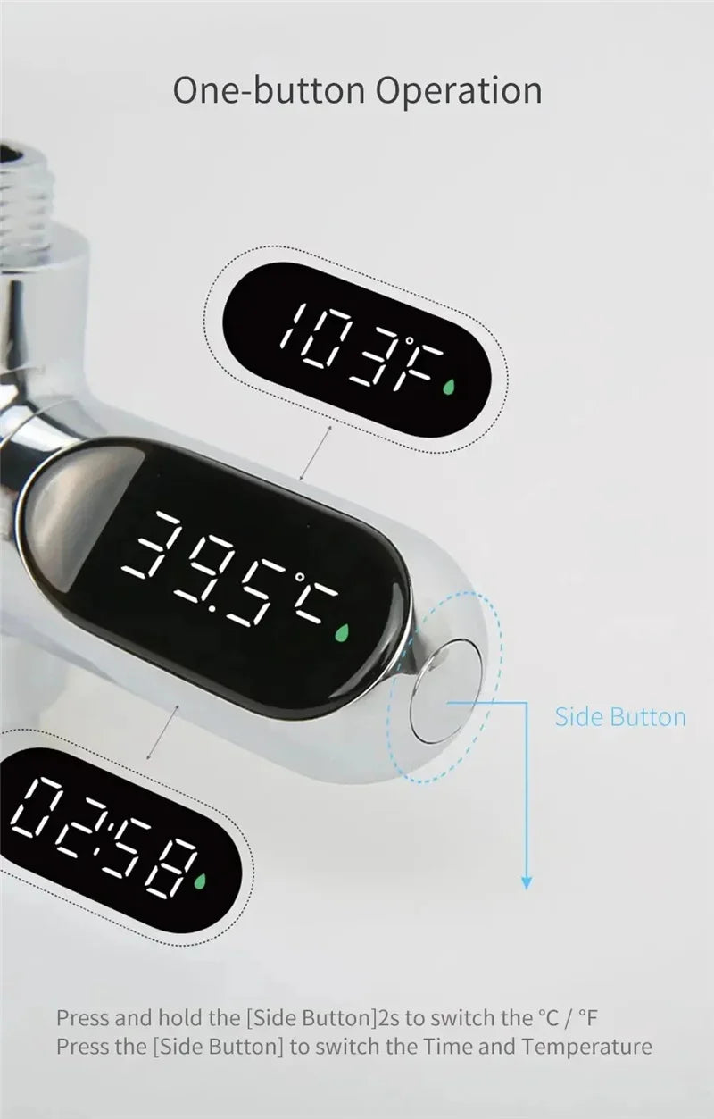 Inline Shower Water Thermometer with Large LED Temperature Display, First or Second Generation Options for Parent-Managed Bath Preparation