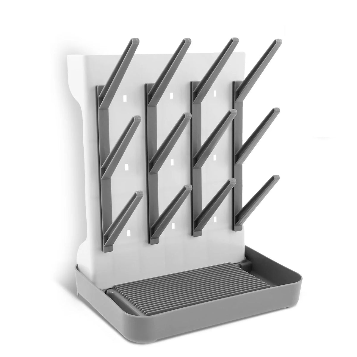 Angled-Holder Baby Bottle Drying Rack with Top Accessory Storage and Detachable Drain Tray, ABS and PP Countertop Feeding Organizer