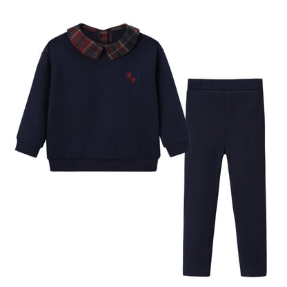 Kids Matching Varsity Outfits, Navy Embroidered Tops, Denim Skirts and Dresses for Babies, Boys and Girls, Sibling Photos and Fall Layering