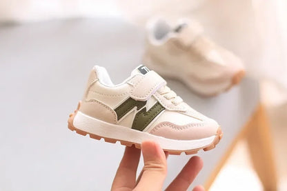 Toddler Hook and Loop Sneakers with Contrast Panels, Lightweight Breathable Soft-Sole Sports Shoes in Grey, Beige or Black for Everyday Casual Wear