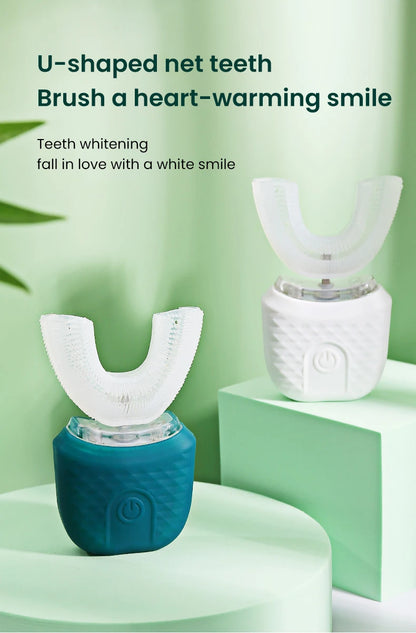 Adult U-Shaped Electric Toothbrush with Four Brushing Modes, Blue-Light Feature and Wireless Charging Design for Daily Oral Care