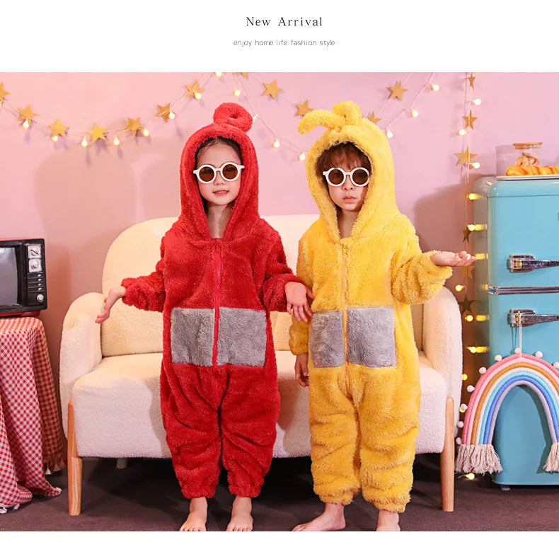 Teletubbies Hooded Onesie Costume for Kids and Adults, Soft Long-Sleeve Character Jumpsuit for Cosplay, Halloween and Family Dress-Up