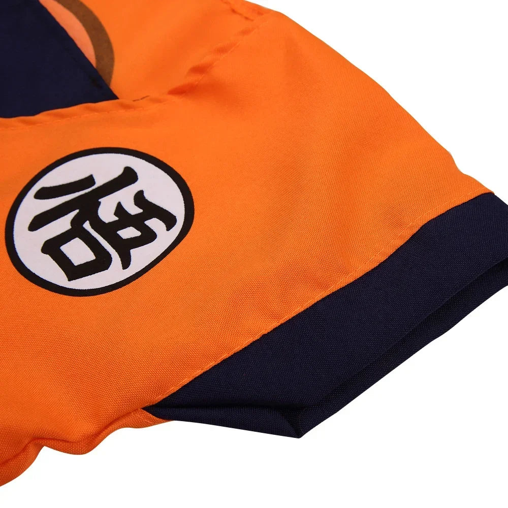 Goku Cosplay Costume for Kids and Adults, Orange Polyester Top and Pants with Belt, Wristbands and Tail, 5/6/7-Piece Dress-Up Options