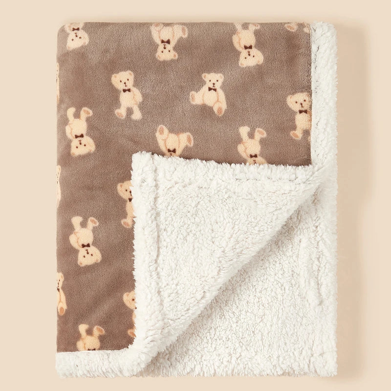Plush Baby Blanket with Teddy Bear Print and Fleece-Style Reverse, Cozy Winter Wrap for Supervised Cuddles and Baby Shower Gifts
