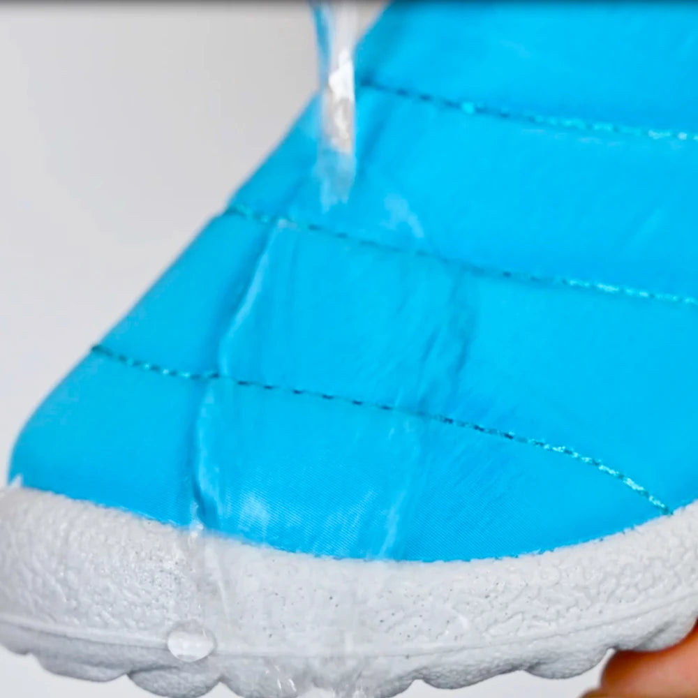 Kids Quilted Ankle Winter Boots with Plush Lining and Side Zippers, Blue Padded Cold-Weather Shoes with Rounded Toes, Sizes 26–35