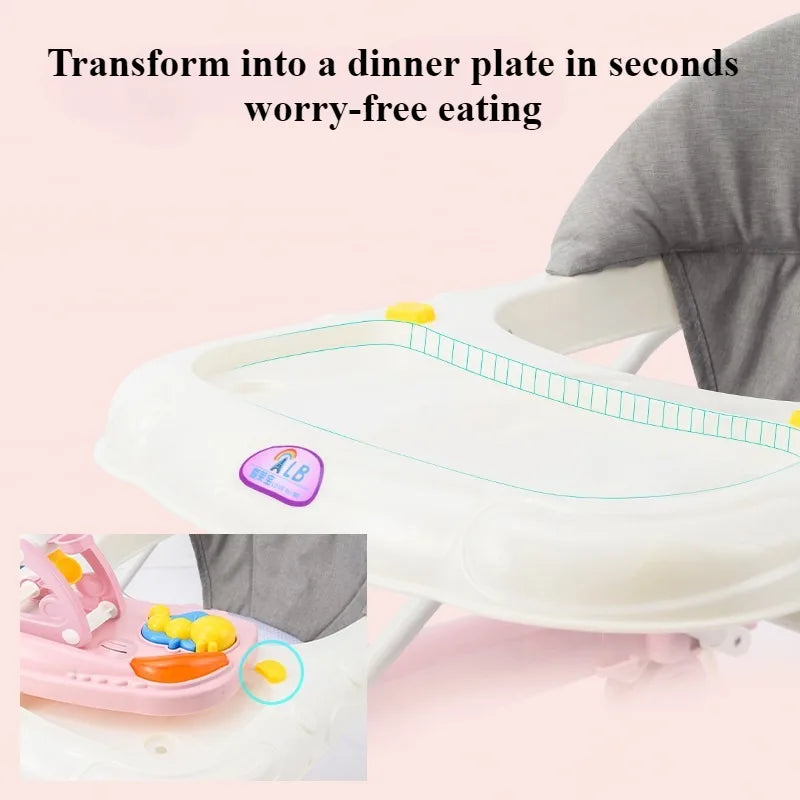 Musical Baby Walker with Spinning Toy Tray, Rear Push Handle and Foldable Frame, Three Height Positions in Pink, Green or Blue for Supervised Indoor Use