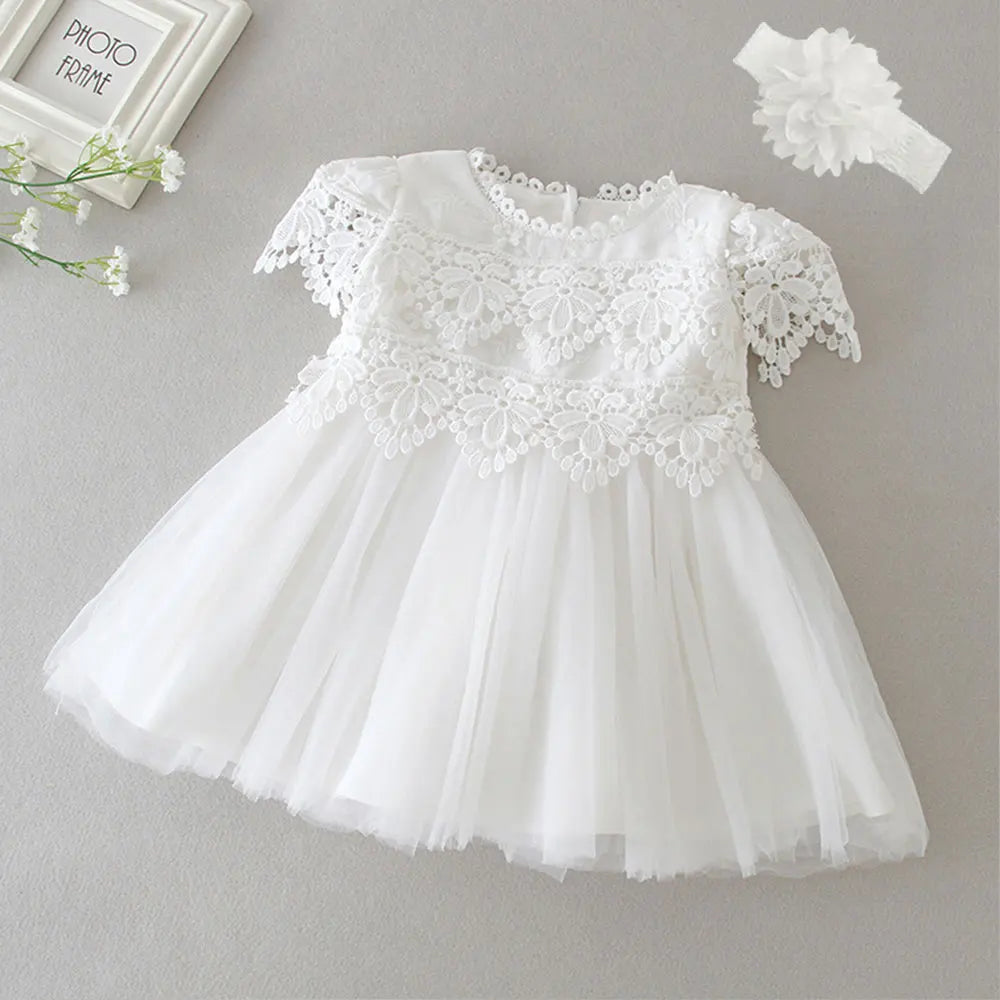 Baby Baptism Gown for Girls with Long Sleeves, Lace Details and Cotton Lining, Dress and Cap Set for Christening and First Birthday Photos