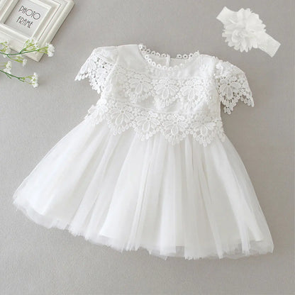 Baby Baptism Gown for Girls with Long Sleeves, Lace Details and Cotton Lining, Dress and Cap Set for Christening and First Birthday Photos