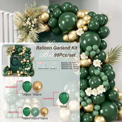 Green and Gold Balloon Garland Kit, 99-Piece Balloon Arch Decorations for Baby Showers, Gender Reveals, Birthdays, Weddings and Engagement Parties