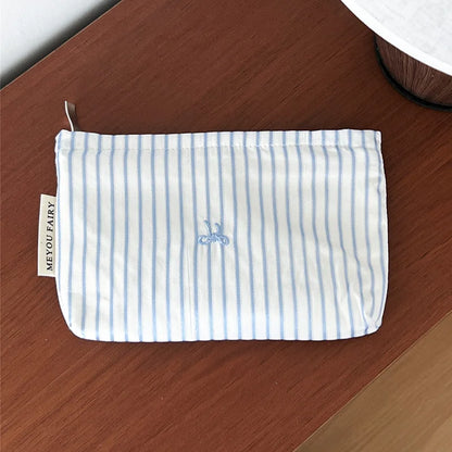 Baby Essentials Pouch with Striped Bow Embroidery and Zipper Closure, Small or Large Diaper Bag Organizer for Toiletries, Makeup and Travel