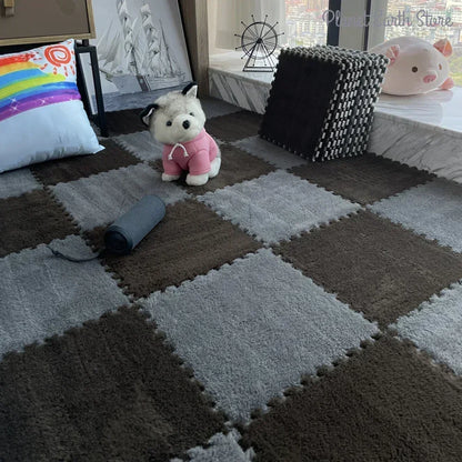Plush Interlocking Foam Floor Mat with 30 cm Velvet-Topped EVA Tiles, 10 or 20 Pieces for Kids Rooms, Nursery Corners and Indoor Play Areas