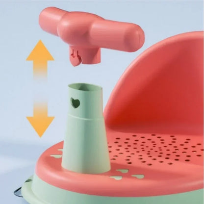 Drainage-Hole Baby Bath Seat with Suction-Cup Base, Removable Front Armrest and High Backrest in Multiple Colors for Closely Supervised Bathing
