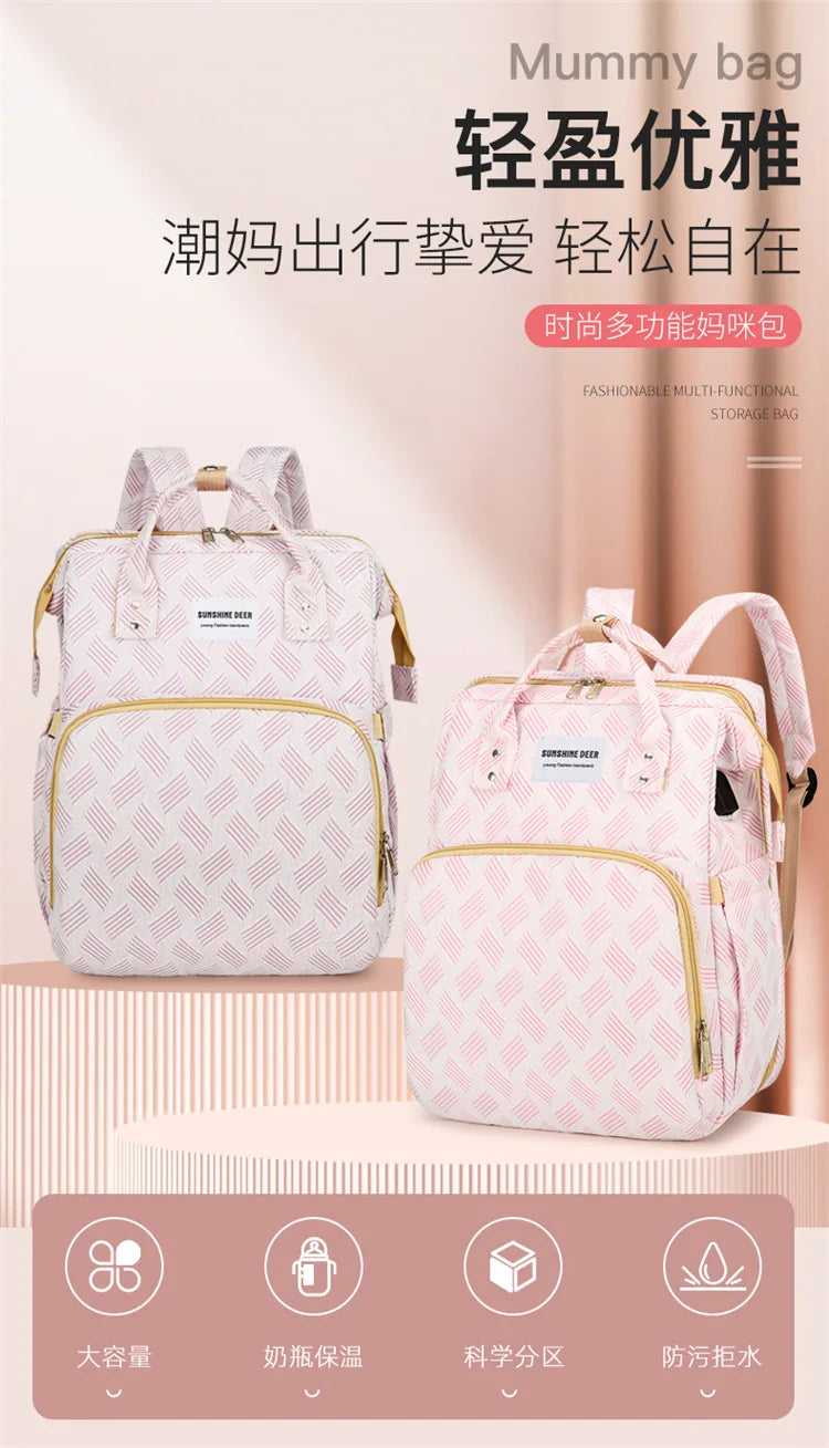 Convertible Diaper Bag Backpack with Fold-Out Changing Area and Stroller Hooks, 30 x 20 x 40 cm Baby Essentials Organizer for Parents