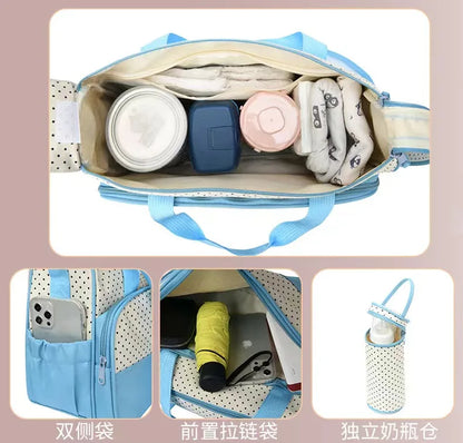 Diaper Bag Set 5 Piece with Polka Dot Design, Large Mommy Tote and Coordinating Storage Bags for Baby Essentials, Daily Outings and Travel