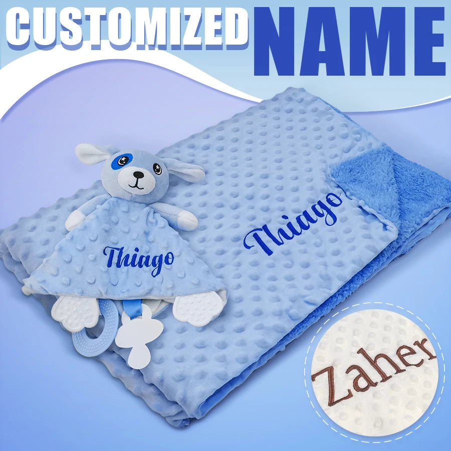 Personalized Minky Baby Blanket and Animal Lovey Options with Custom Name Embroidery, Textured Dot Keepsake for Boys and Girls and Baby Shower Gifts