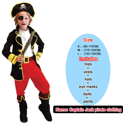 Kids Pirate Captain Costume Set with Hat, Eyepatch and Belt, Polyester Dress-Up Outfit for Halloween, Birthday Parties and Pretend Play