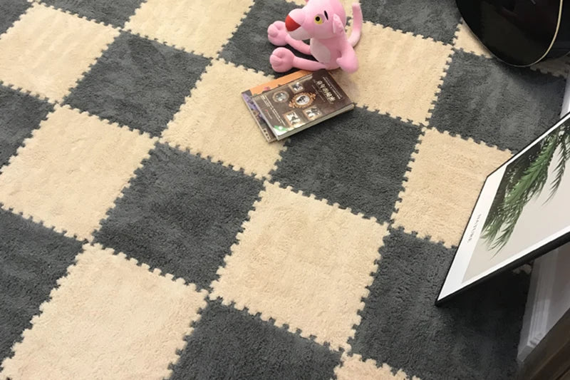 Plush Carpet Puzzle Mat, 20-Piece Interlocking EVA Foam Floor Tiles in Two-Color Options, 30 x 30 x 1 cm Squares for Nursery and Kids Rooms