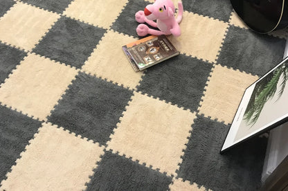 Plush Carpet Puzzle Mat, 20-Piece Interlocking EVA Foam Floor Tiles in Two-Color Options, 30 x 30 x 1 cm Squares for Nursery and Kids Rooms