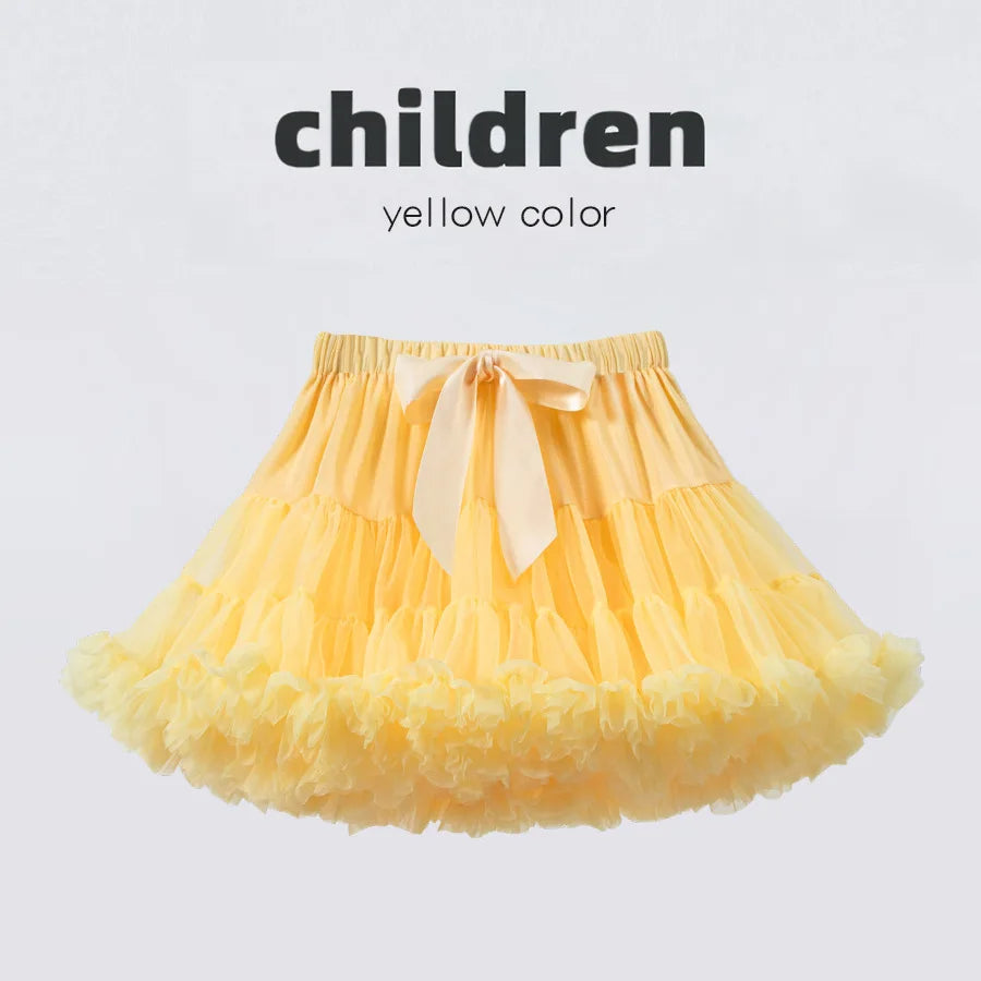 Girls Bow Waist Tutu Skirt with Fluffy Tulle Layers and Satin Lining, Adjustable Elastic Waist Pettiskirt for Birthdays, Dance and Dress Up