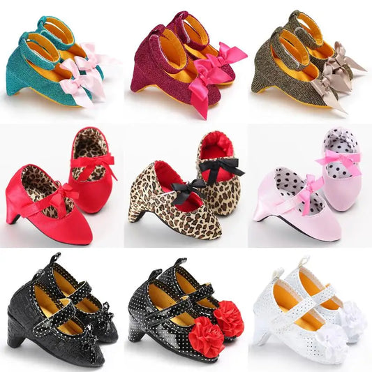 Baby Girl Dress Shoes with High-Heel-Inspired Styling and Cloth Soles, Princess Outfit Footwear for Supervised Photos and Special Occasions, 0-12 Months