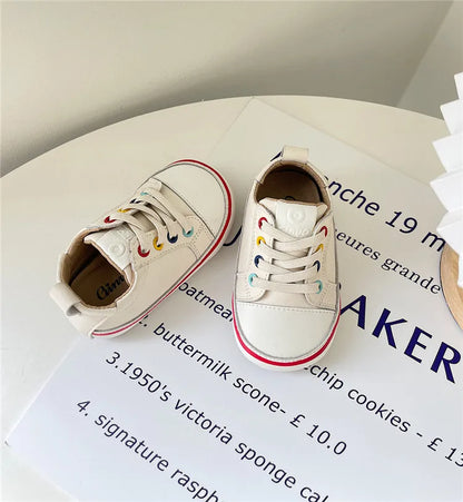 Toddler Colorful Eyelet Sneakers with Lace-Up Front and Contrast Sole Stripe, Beige or Yellow Baby Boys and Girls Casual Spring and Fall Shoes
