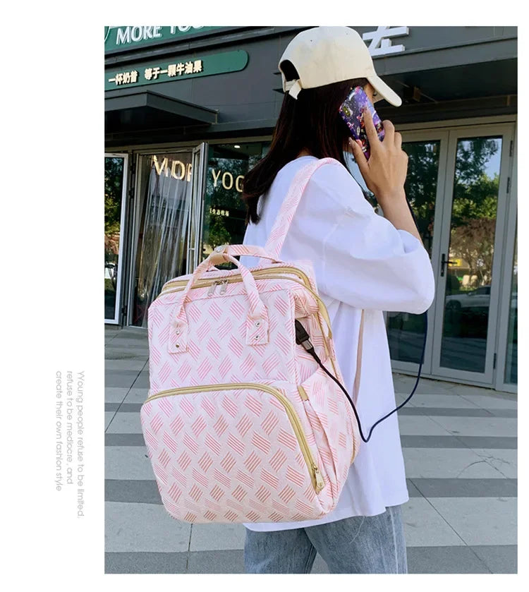 Convertible Diaper Bag Backpack with Fold-Out Changing Area and Stroller Hooks, 30 x 20 x 40 cm Baby Essentials Organizer for Parents