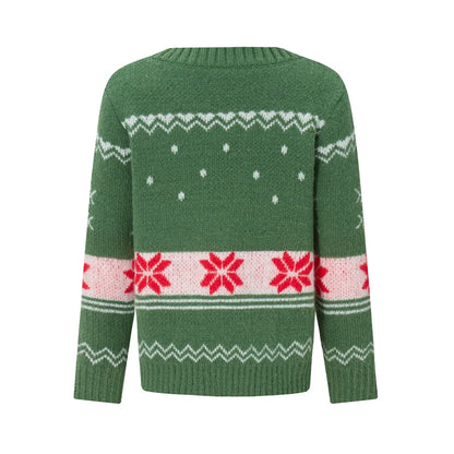 Reindeer Family Christmas Sweaters in Red or Green, Matching Mom Dad and Kids Long Sleeve Crewneck Pullovers for Holiday Photos and Parties