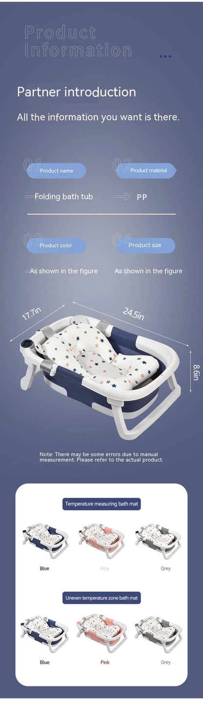 Temperature-Sensing Baby Bathtub with Digital Display, Compact Folding Bath Tub for Supervised Bathing and Small-Bathroom Storage