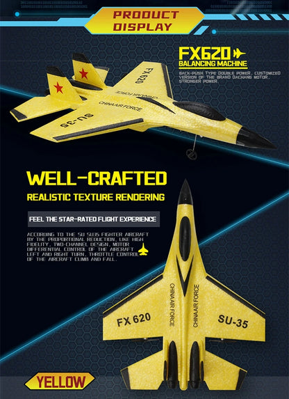 RC Airplane SU35 Fighter, Oike EPP Foam Plane with 2.4 GHz Control, Gyroscope and LED Lights for Outdoor Flying, One or Two Battery Options