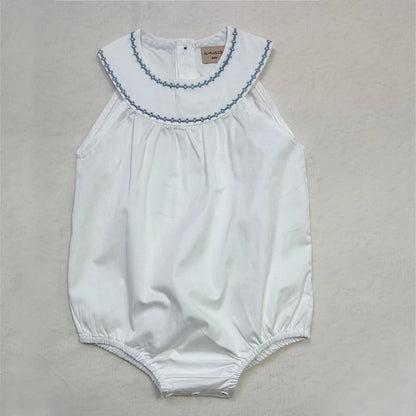 Matching Sibling Clothes with Classic Blue Trim, Shirts, Shorts, Overalls, Dresses and Cardigan Options for Baby Boys, Girls and Kids