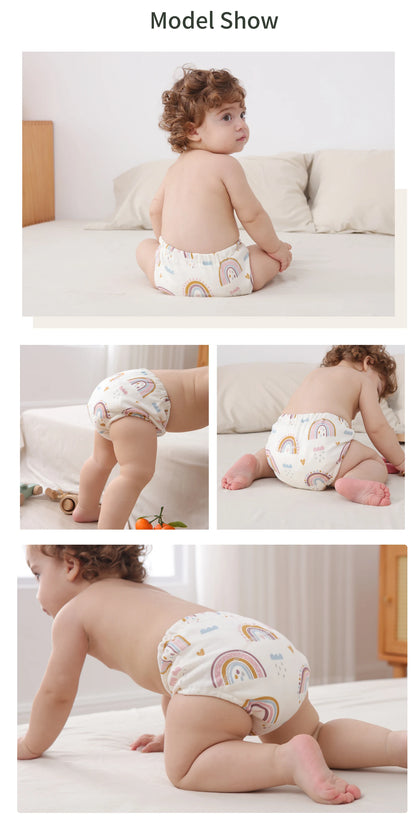 6-Layer Cotton Training Pants, 3-Pack Reusable Toddler Potty Underwear with Elastic Waist and Printed Designs in 90 cm and 100 cm Size Options