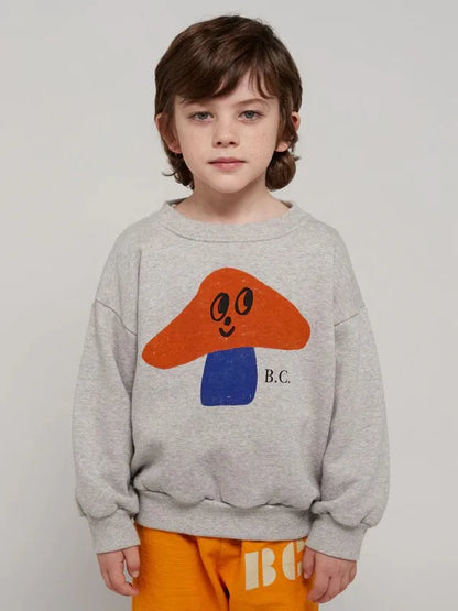 Kids Crewneck Sweatshirt with Animal, Flower and Letter Graphic Options, Long Sleeve Unisex Pullover for Boys and Girls Everyday Seasonal Layering