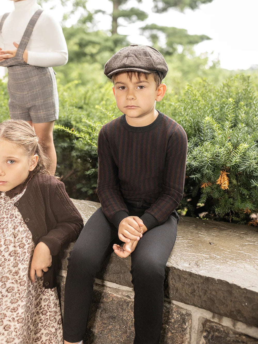 Brown Floral Sibling Matching Outfits with Cotton Girls Dresses and Baby Bloomer Sets, Coordinating Cardigans and Plaid Boys Pants or Overall Shorts