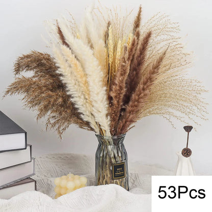 Dried Pampas Grass Bouquet, Natural Decorative Flowers and Bunny Tail Grass for Boho Vase Styling, Home Displays, Weddings and Party Decor