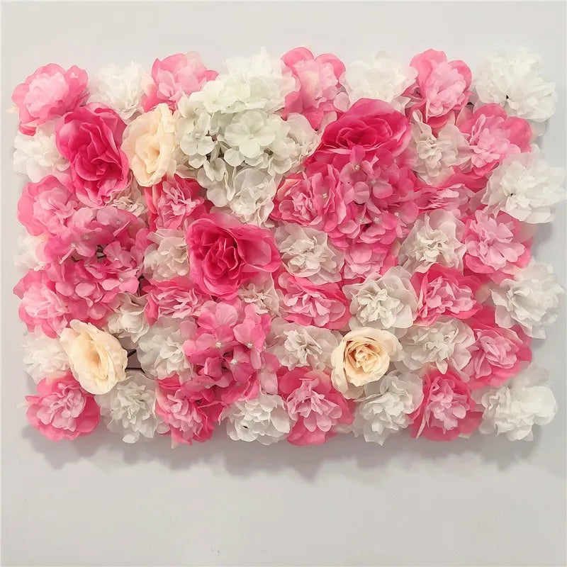 Artificial Flower Wall Panels with Fabric Roses, 40 x 60 cm Reusable Floral Backdrop for Baby Showers, Weddings, Birthdays & Home Decor