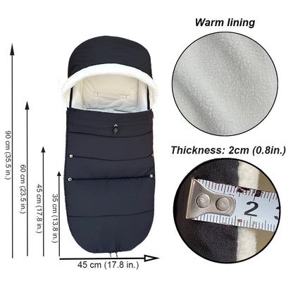 Fleece-Lined Stroller Footmuff for YOYO and Bugaboo, 90 x 45 cm Windproof Waterproof Cover with Storage Bag and Thickened Option