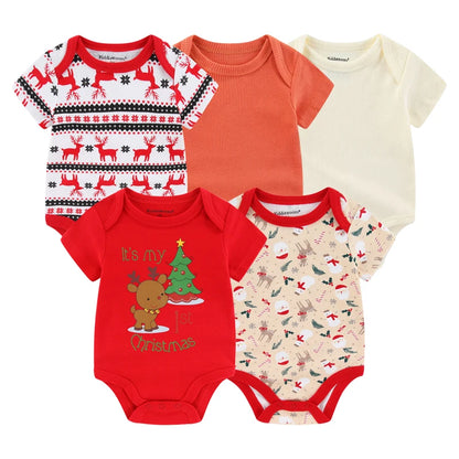 Baby Bodysuit Multipack with Cartoon Prints, Kiddiezoom 5 Short Sleeve One-Piece Outfits with Snap Closures for Boys and Girls, 3M-12M