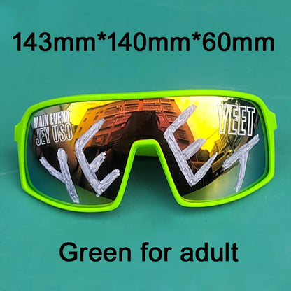 YEET Graphic Sunglasses with Jey Uso Main Event Lettering, Colorful Shield-Style Fan Shades in Children's and Adult Options for Party Outfits