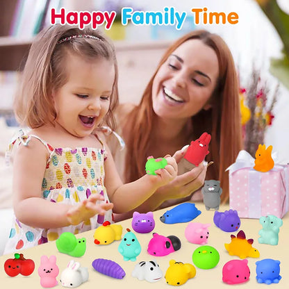 Mochi Squishy Party Favors, Mini Animal and Fruit Squeeze Fidget Toys in Random Assorted Packs for Birthday Goodie Bags and Classroom Prizes