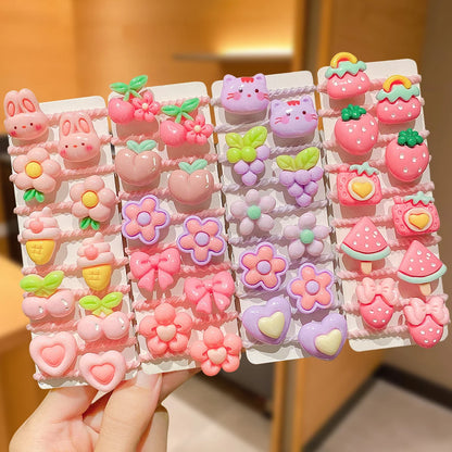 Cartoon Hair Ties for Girls, 40-Piece Pastel Elastic Ponytail Holder Set with Fruit, Flower and Animal Charms for Everyday Outfit Styling