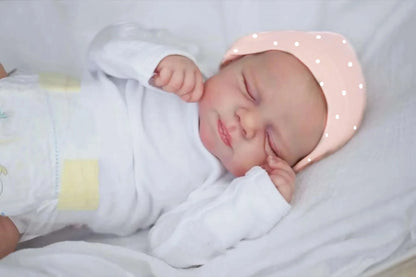 Cloth Body Reborn Doll Pascale, 18-Inch Sleeping Newborn with Painted Hair and Eyelashes, Vinyl Details, Outfit and Pretend Care Accessories