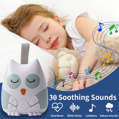 Owl White Noise Machine with 30 Sounds, USB-C Rechargeable 500mAh Battery and 30/60/90-Minute Timer for Nursery Bedtime and Travel