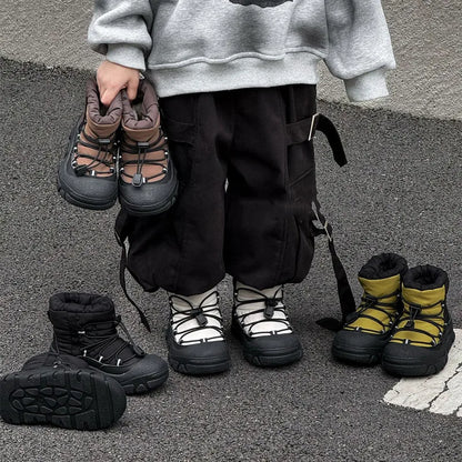 Toggle-Lace Kids Winter Boots with Padded Collars and Chunky Tread Soles, Boys and Girls Snow-Style Ankle Shoes in Four Colors, Sizes 26-37