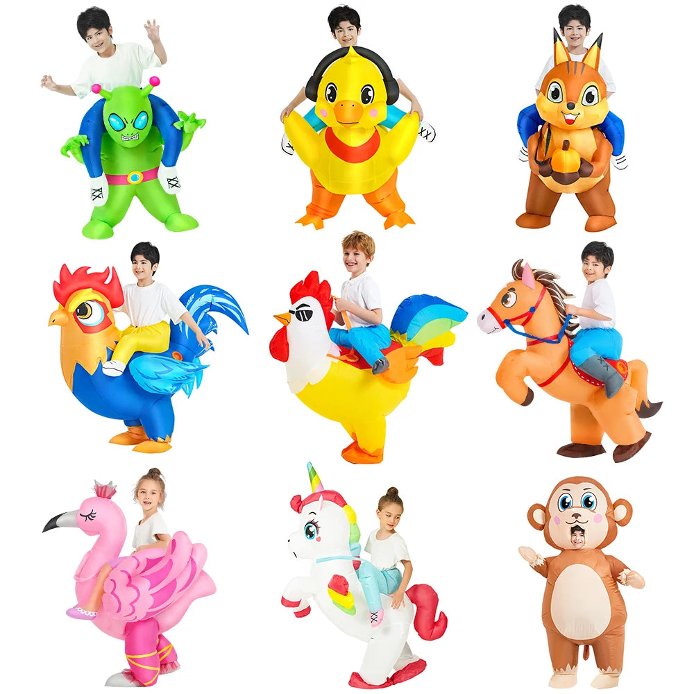 Kids Inflatable Animal Costume with Fan and Battery Case, Character Dress-Up Styles for Halloween, Purim and Themed Birthday Parties